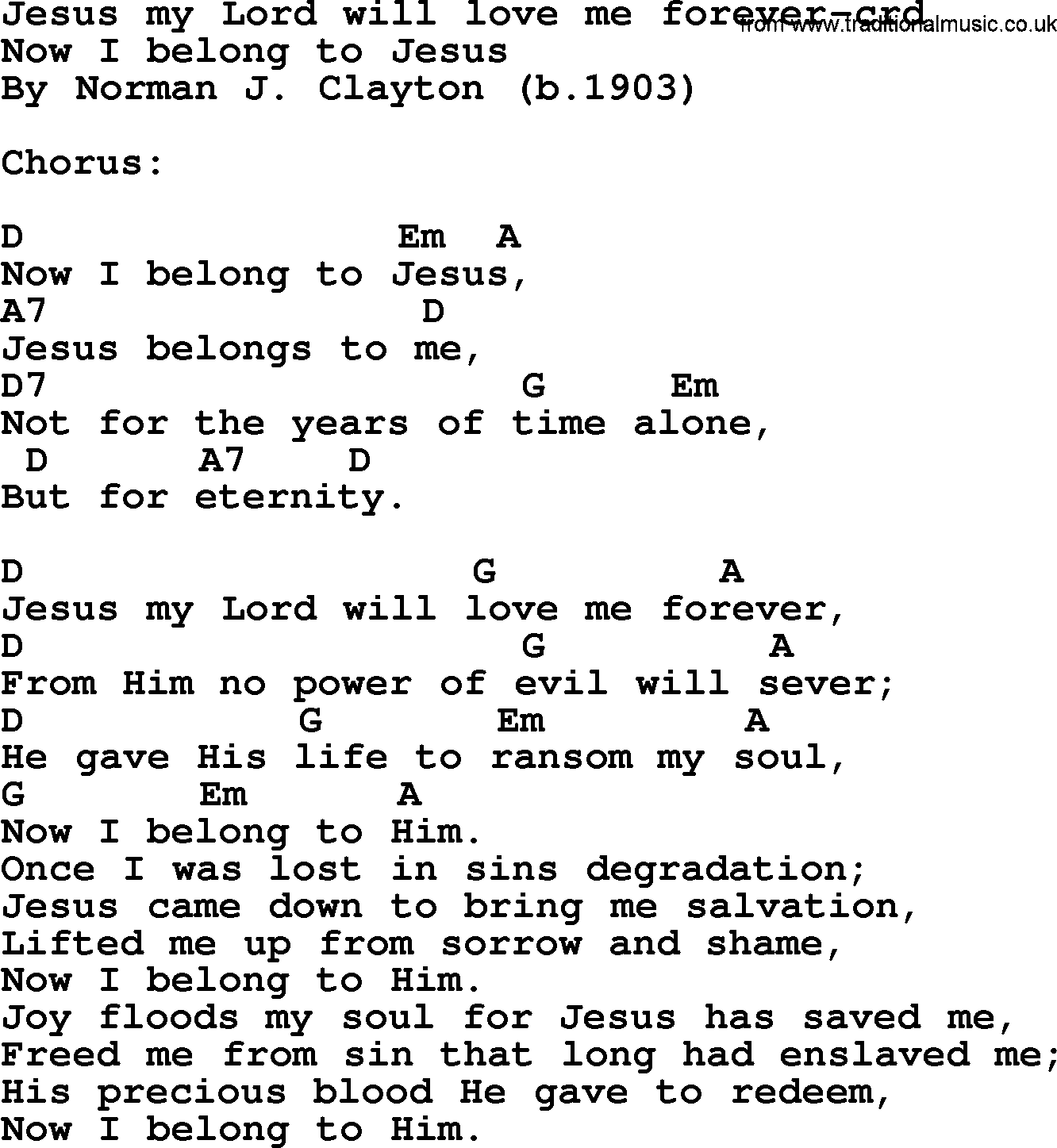 Top 500 Hymn: Jesus My Lord Will Love Me Forever, lyrics and chords