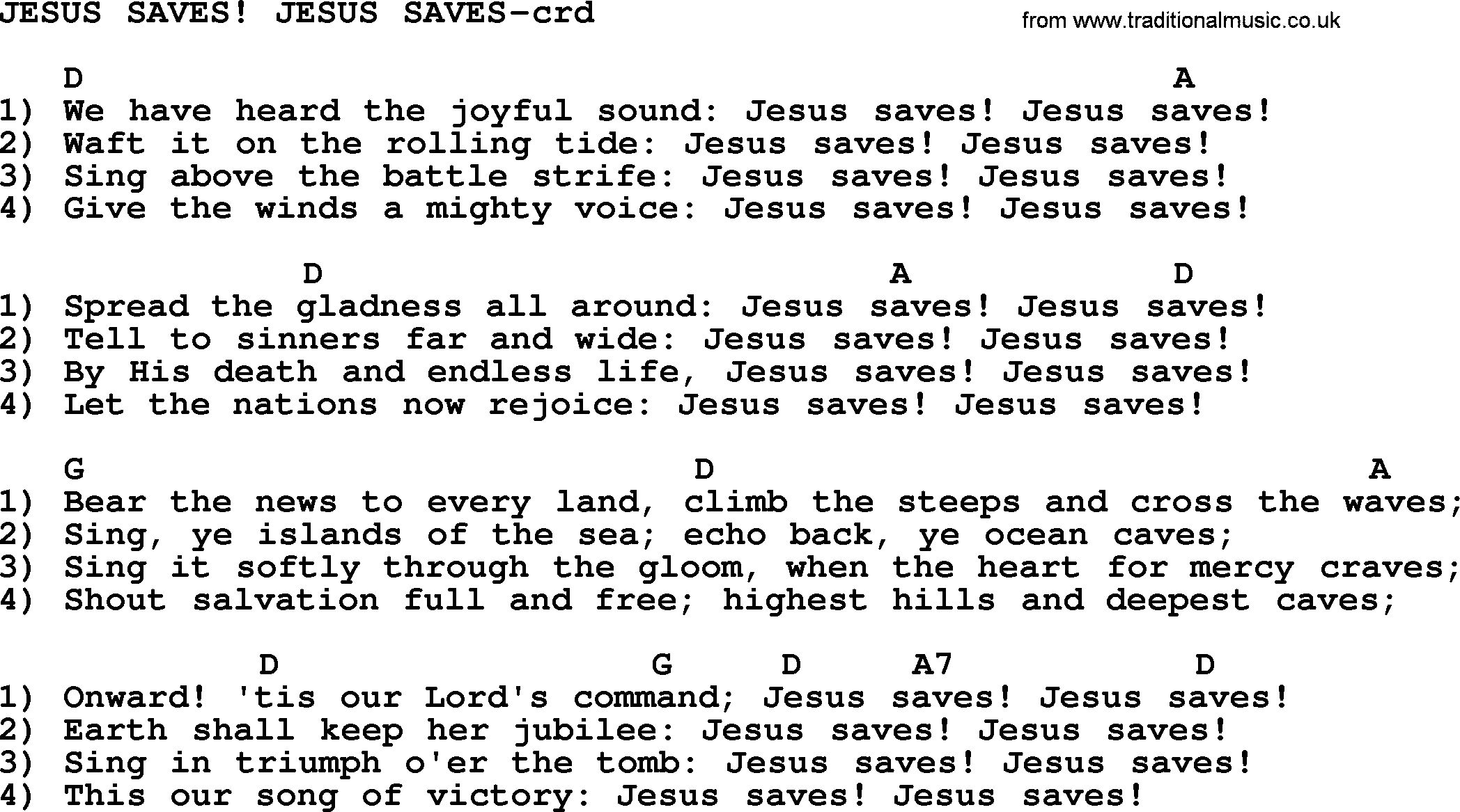 Top 500 Hymn: Jesus Saves Jesus Saves, lyrics and chords