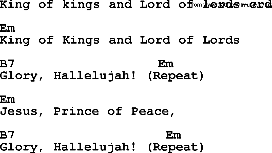 Top 500 Hymn: King Of Kings And Lord Of Lords, lyrics and chords