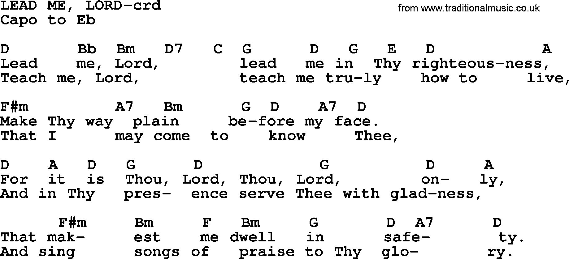 Top 500 Hymn: Lead Me, Lord, lyrics and chords