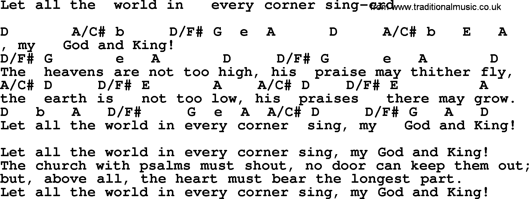 Top 500 Hymn: Let All The  World In   Every Corner Sing, lyrics and chords