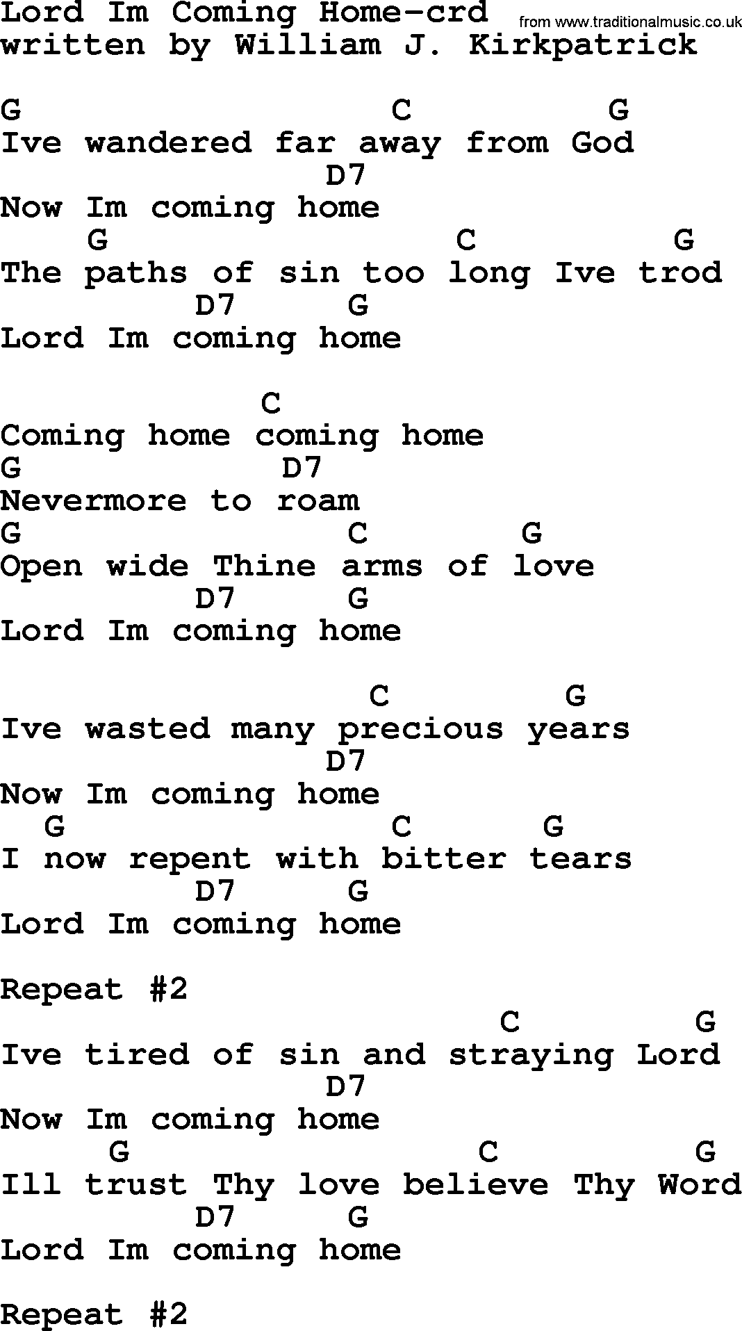 Top 500 Hymn: Lord I'm Coming Home, lyrics and chords