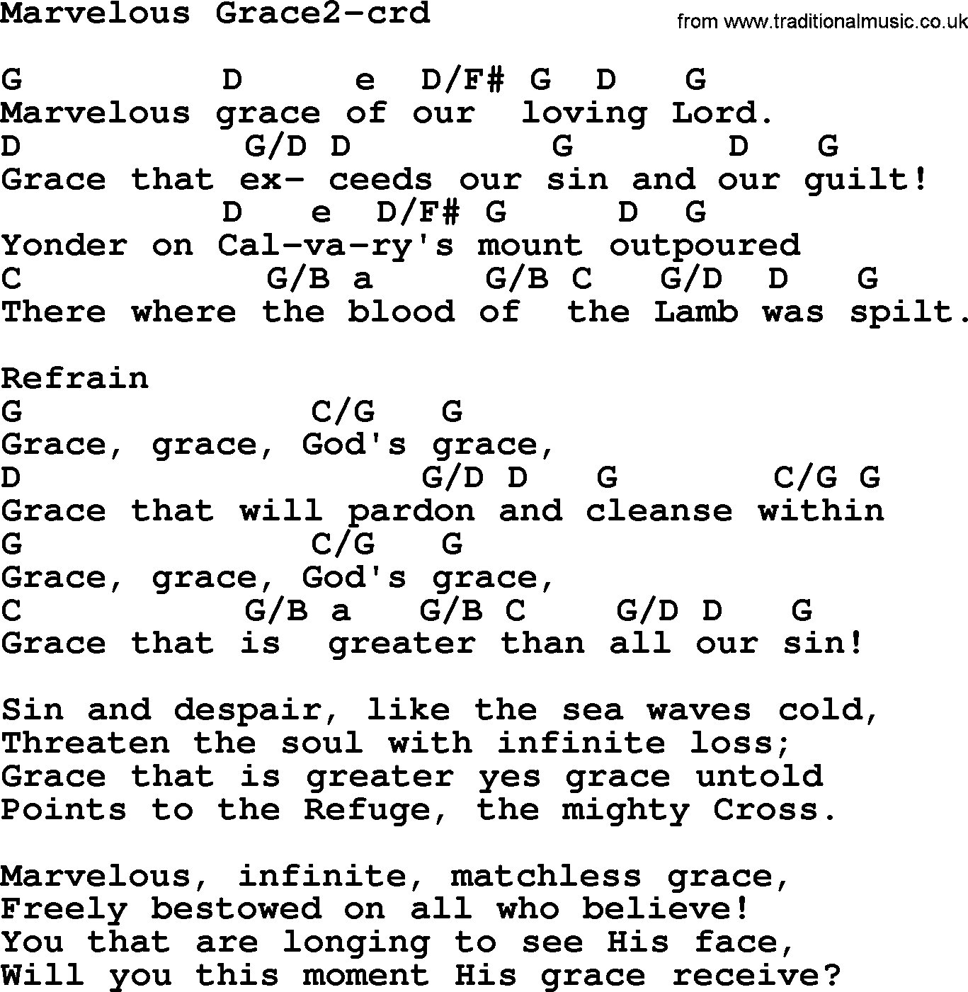 Top 500 Hymn: Marvelous Grace2, lyrics and chords