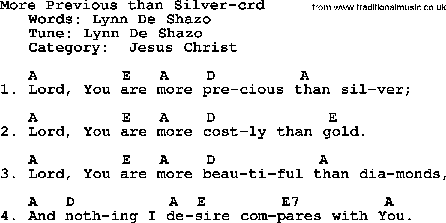 Top 500 Hymn: More Previous Than Silver, lyrics and chords