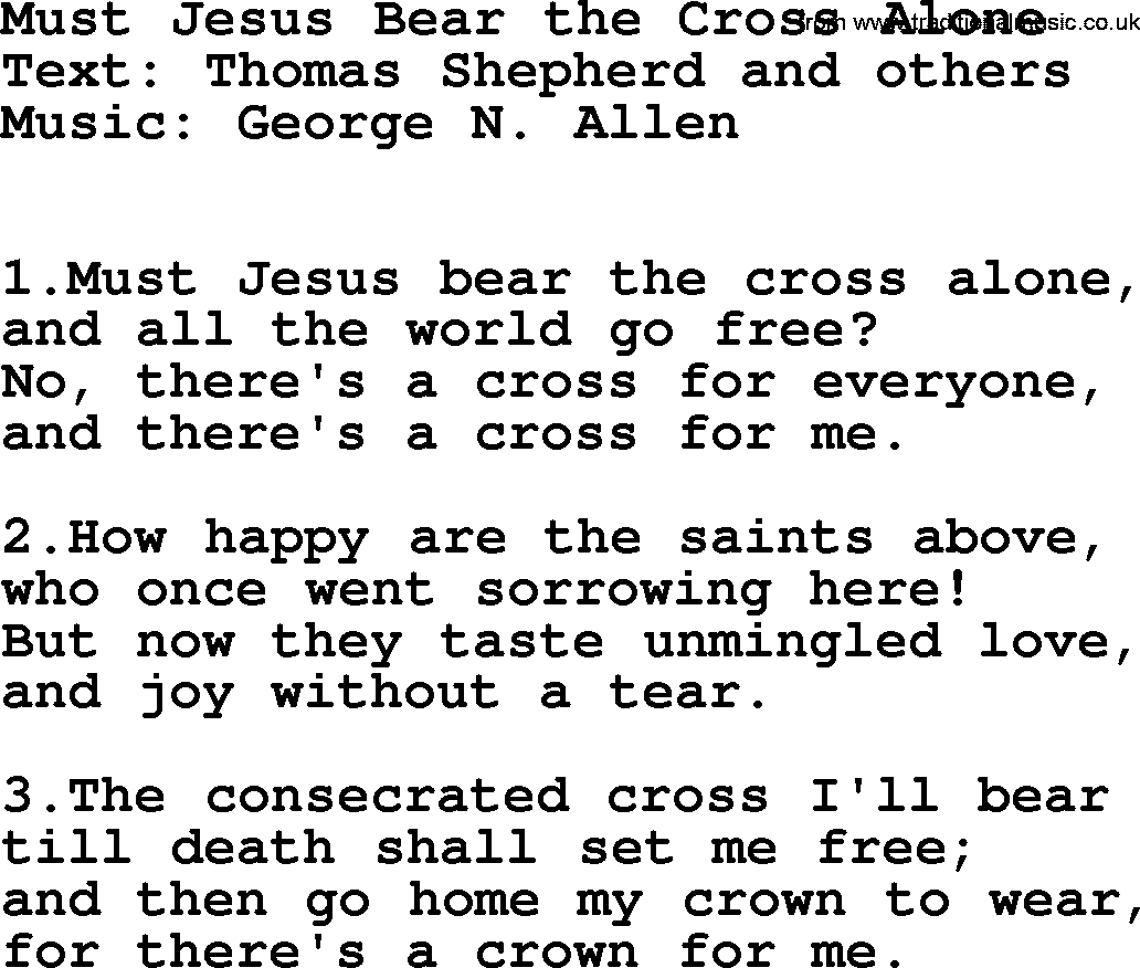 Top 500 Hymn: Must Jesus Bear The Cross Alone, lyrics