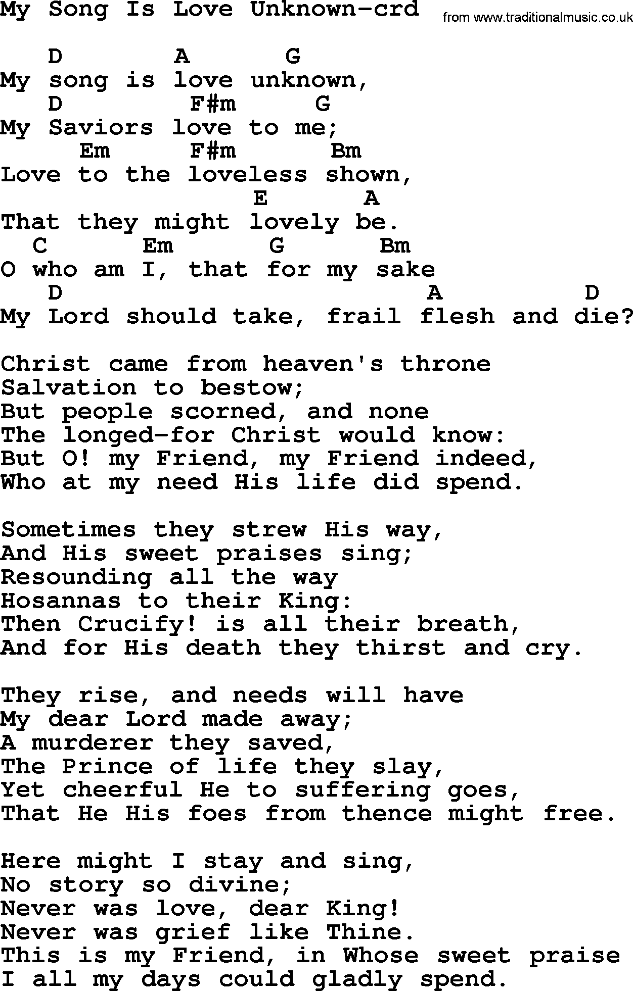 Top 500 Hymn: My Song Is Love Unknown, lyrics and chords