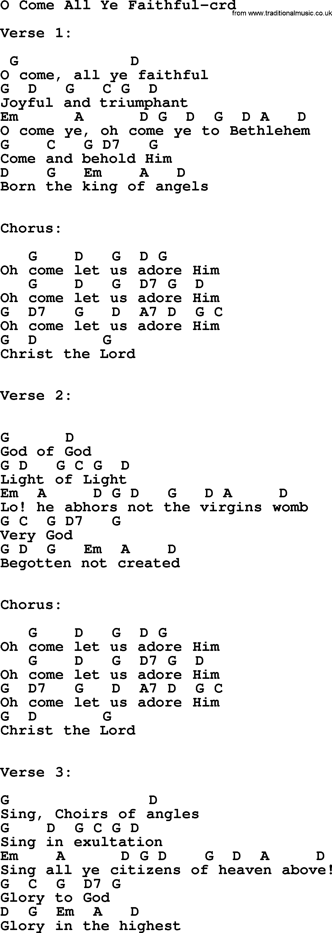 Top 500 Hymn: O Come All Ye Faithful, lyrics and chords