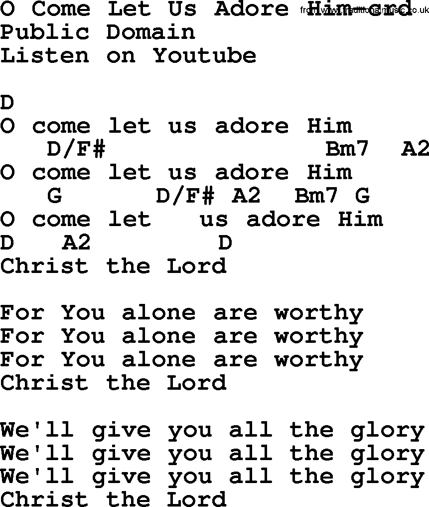 Top 500 Hymn: O Come Let Us Adore Him, lyrics and chords
