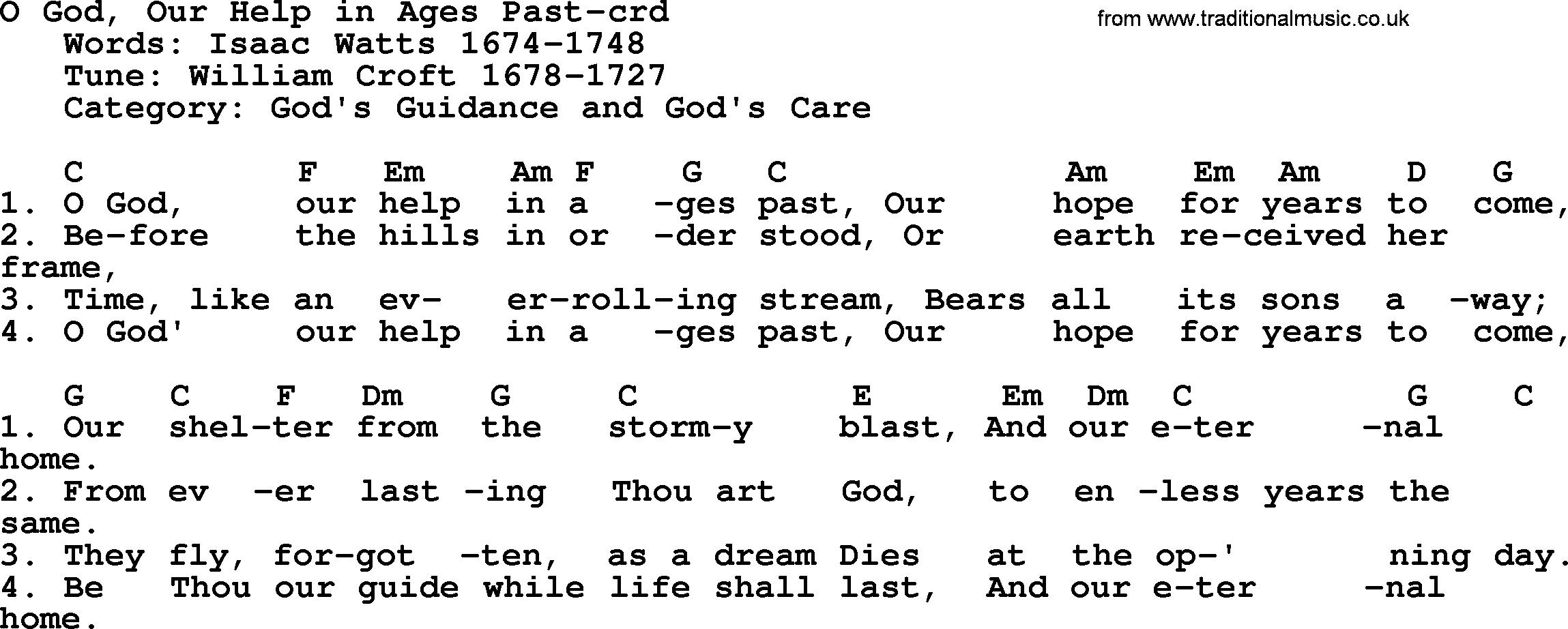 Top 500 Hymn: O God, Our Help In Ages Past, lyrics and chords