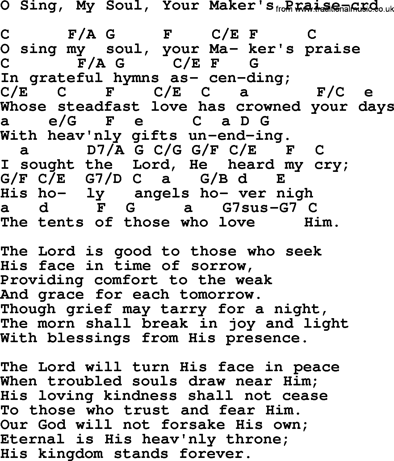 Top 500 Hymn: O Sing, My Soul, Your Maker's Praise, lyrics and chords