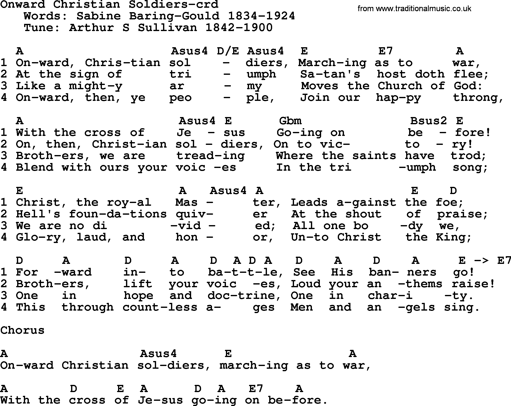 Top 500 Hymn: Onward Christian Soldiers, lyrics and chords