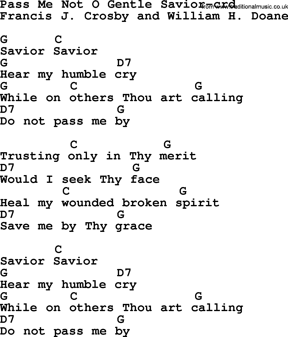 Top 500 Hymn: Pass Me Not O Gentle Savior, lyrics and chords