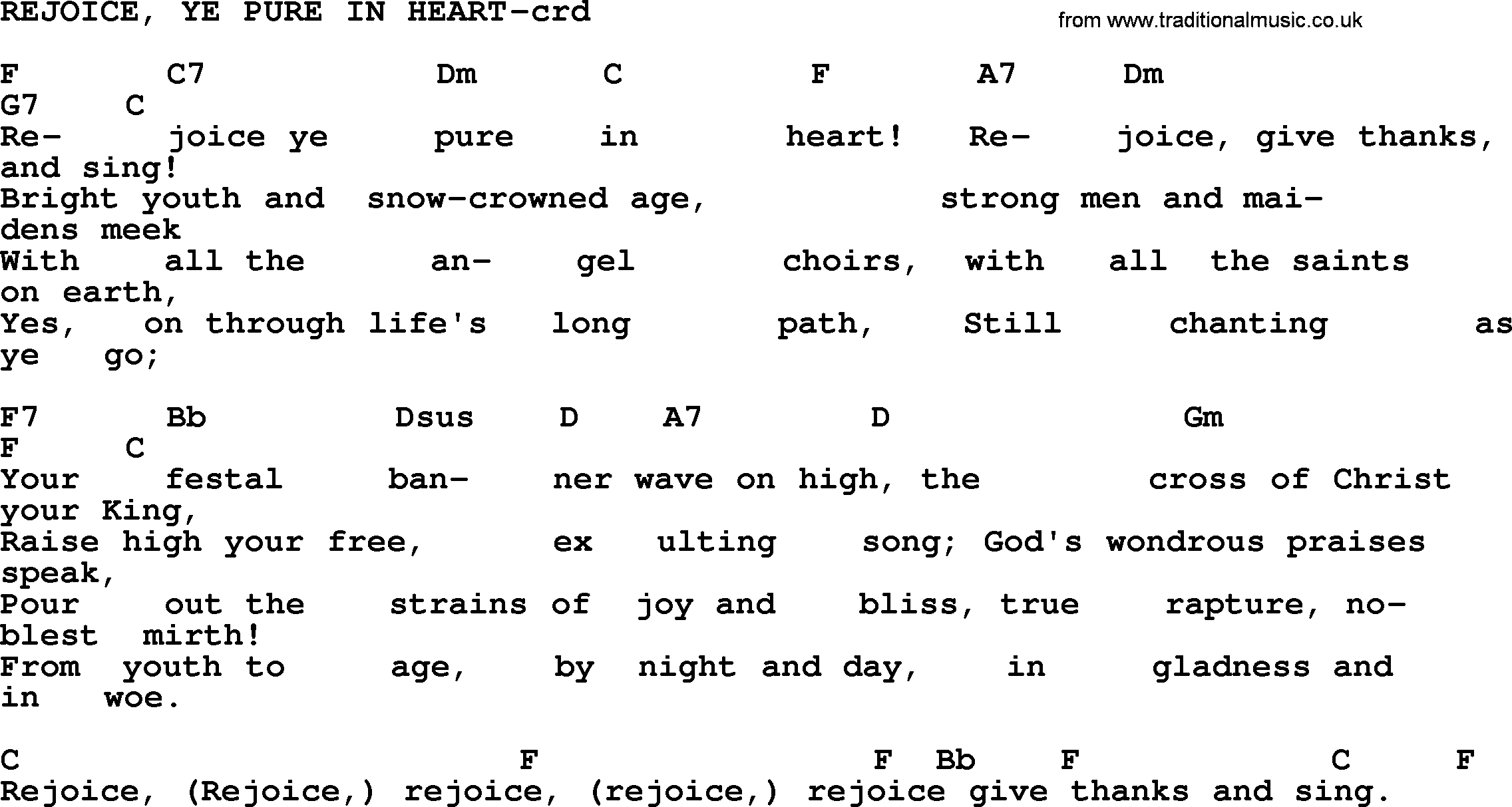 Top 500 Hymn: Rejoice, Ye Pure In Heart, lyrics and chords