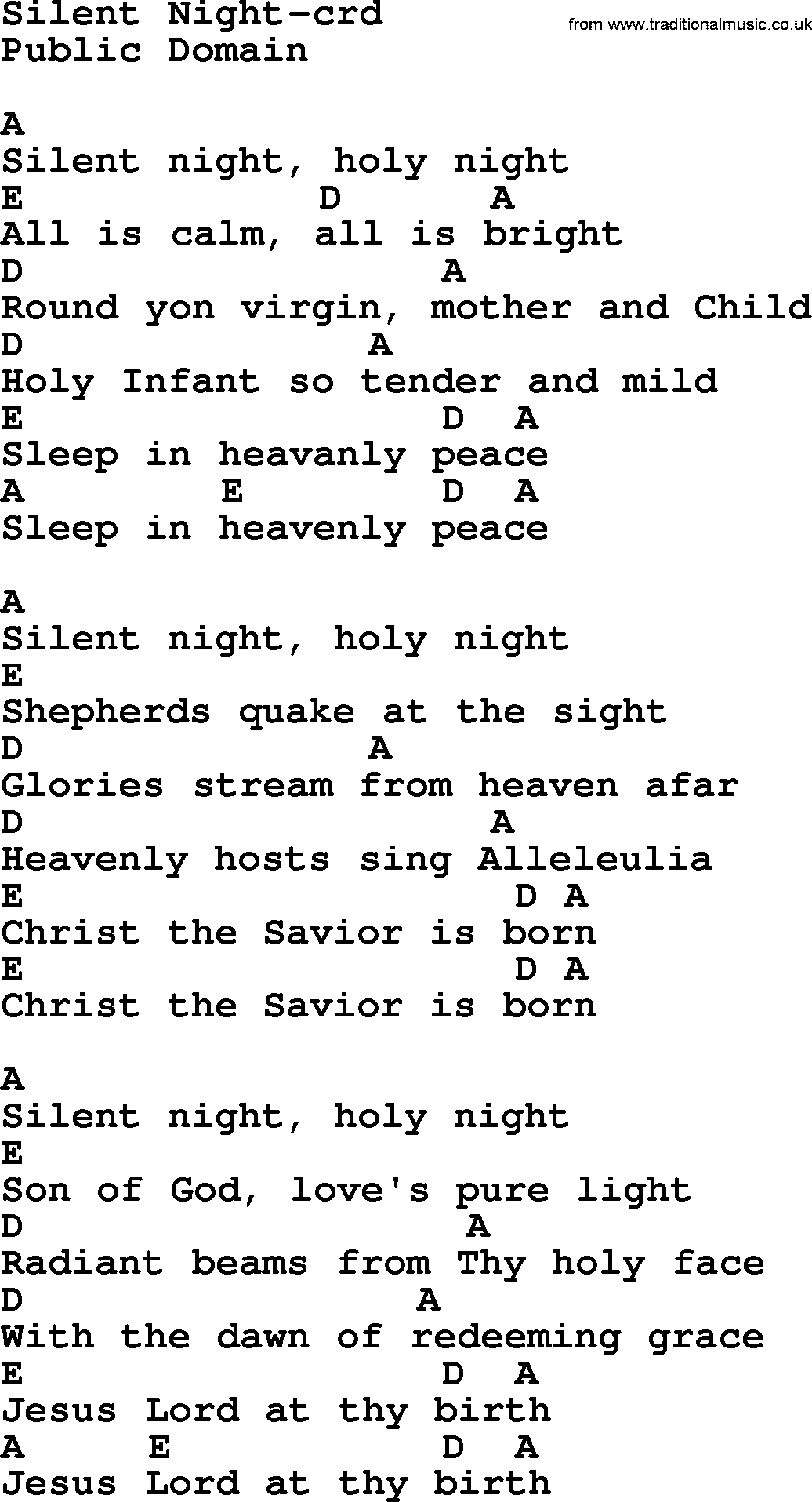 Top 500 Hymn: Silent Night, lyrics and chords