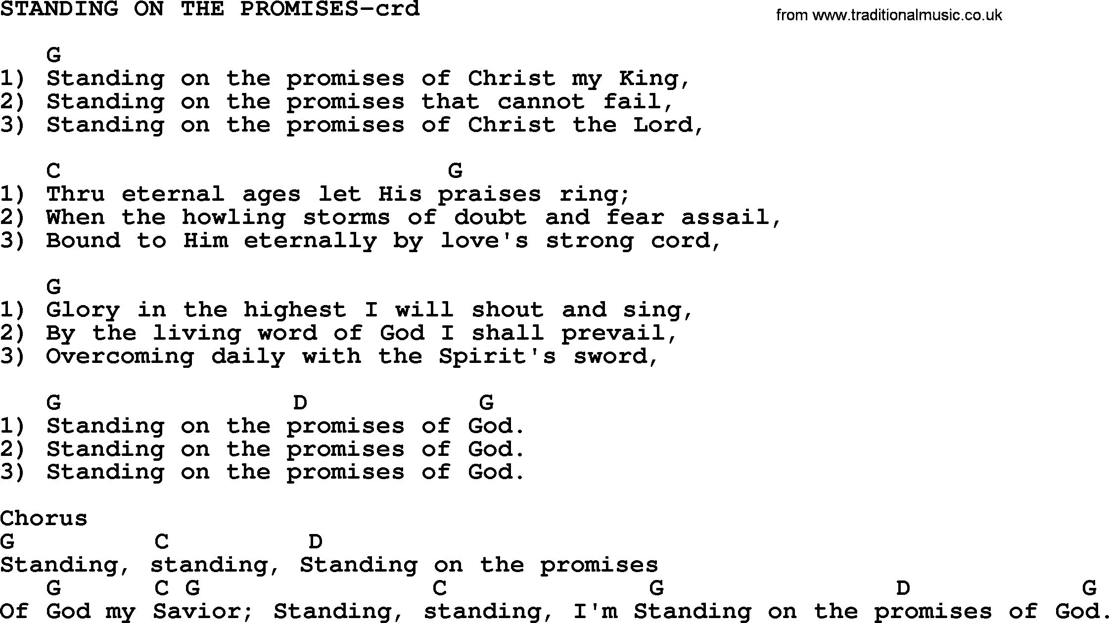Top 500 Hymn: Standing On The Promises, lyrics and chords