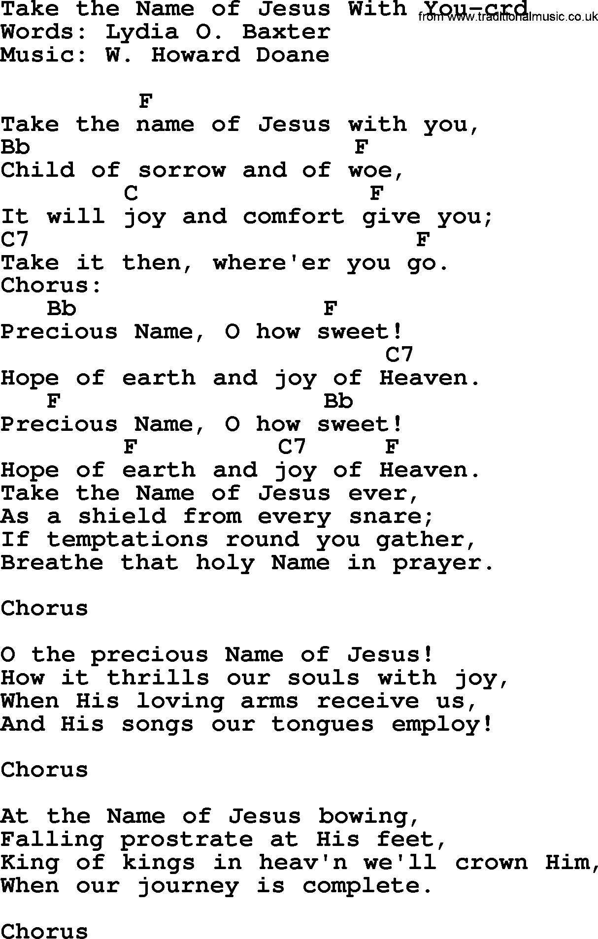 Top 500 Hymn: Take The Name Of Jesus With You, lyrics and chords