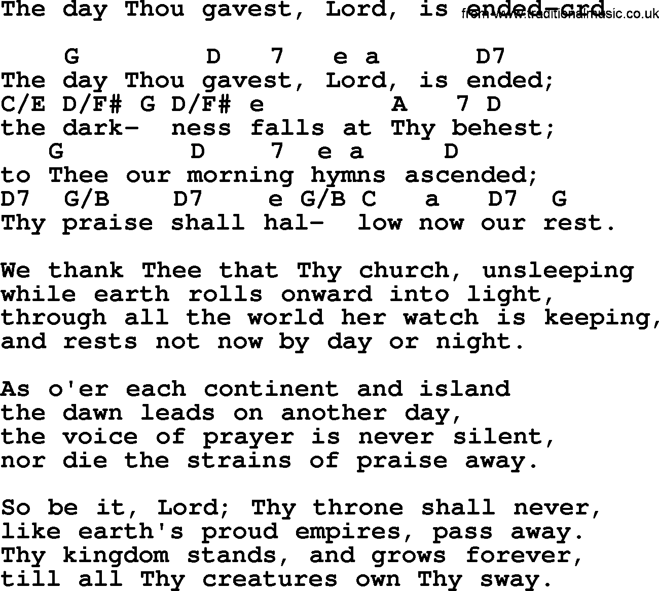 Top 500 Hymn: The Day Thou Gavest, Lord, Is Ended, lyrics and chords