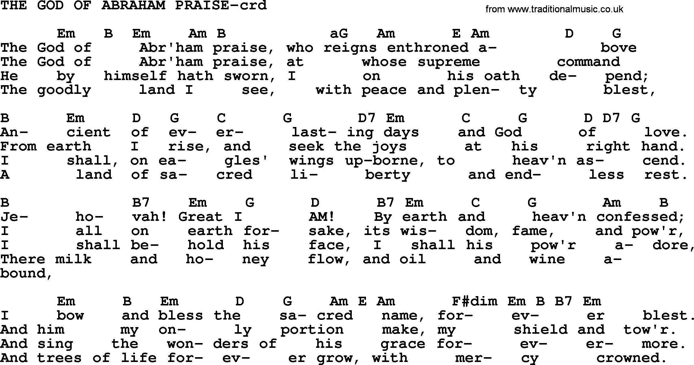Top 500 Hymn: The God Of Abraham Praise, lyrics and chords