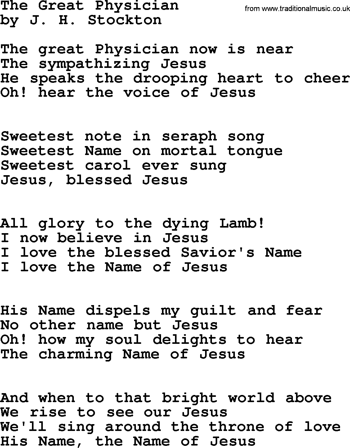 Top 500 Hymn: The Great Physician, lyrics