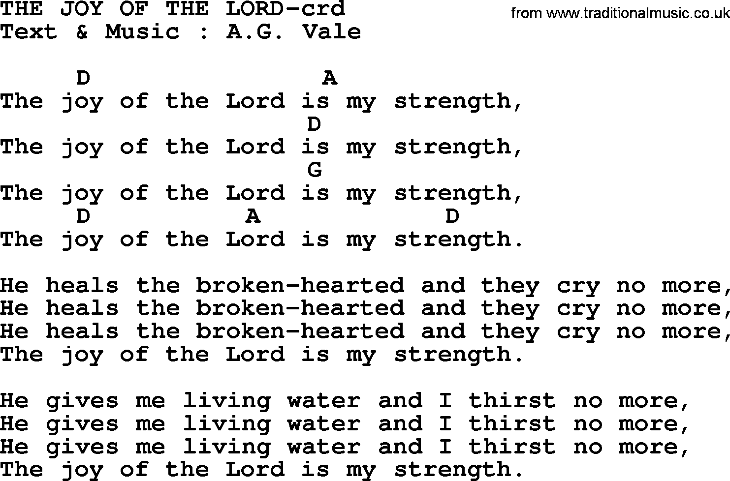Top 500 Hymn: The Joy Of The Lord, lyrics and chords