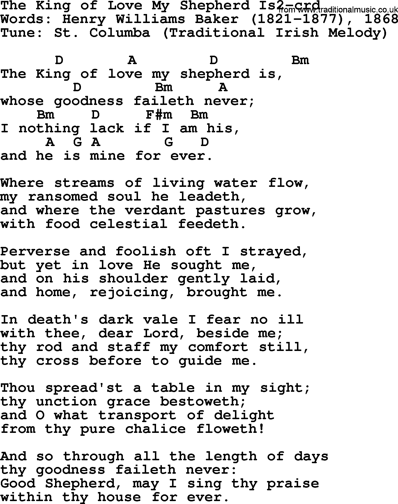Top 500 Hymn: The King Of Love My Shepherd Is2, lyrics and chords