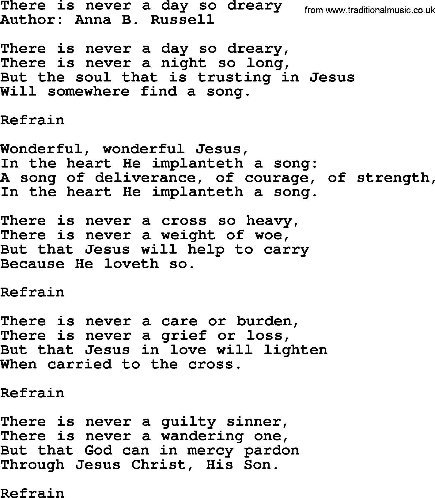 Top 500 Hymn: There Is Never A Day So Dreary, lyrics