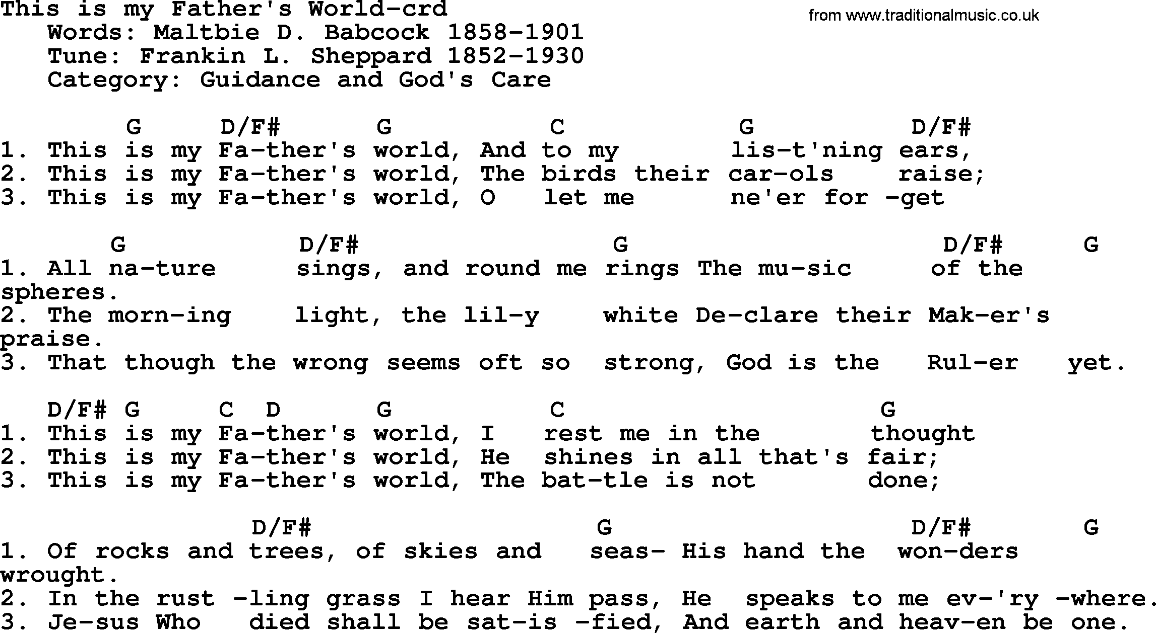 Top 500 Hymn: This Is My Father's World, lyrics and chords