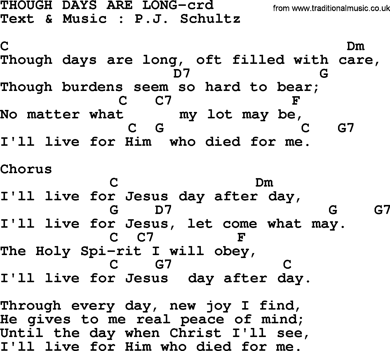 Top 500 Hymn: Though Days Are Long, lyrics and chords