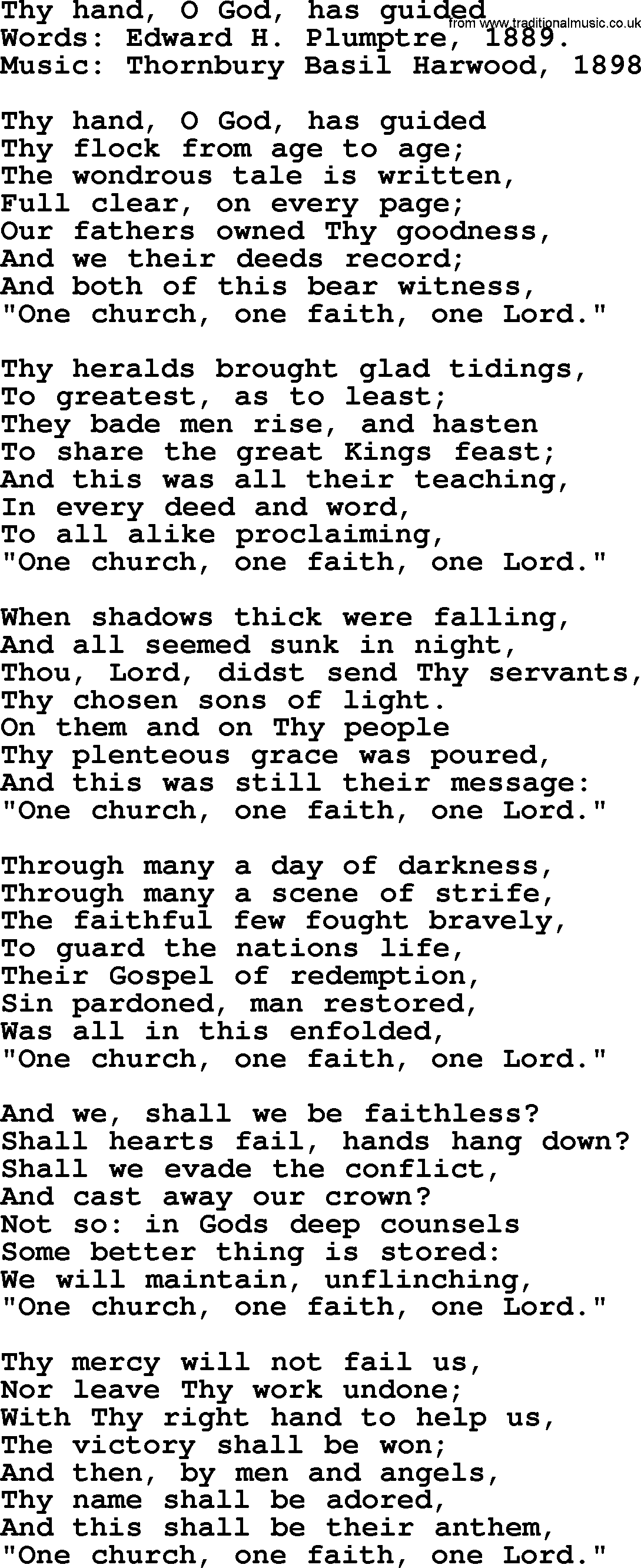 Top 500 Hymn: Thy Hand, O God, Has Guided, lyrics