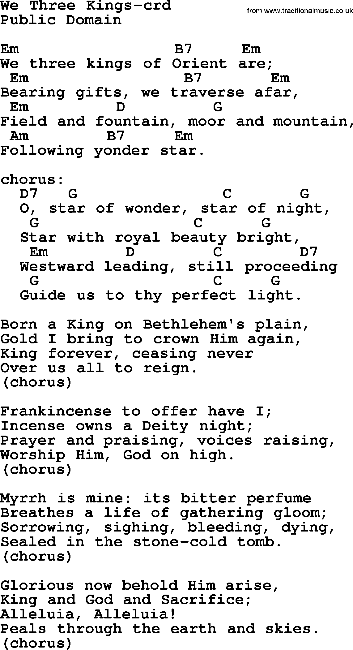 Top 500 Hymn We Three Kings lyrics, chords and PDF