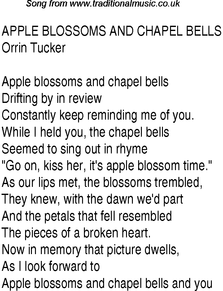 Music charts top songs 1940 - lyrics for Apple Blossoms And Chapel Bells