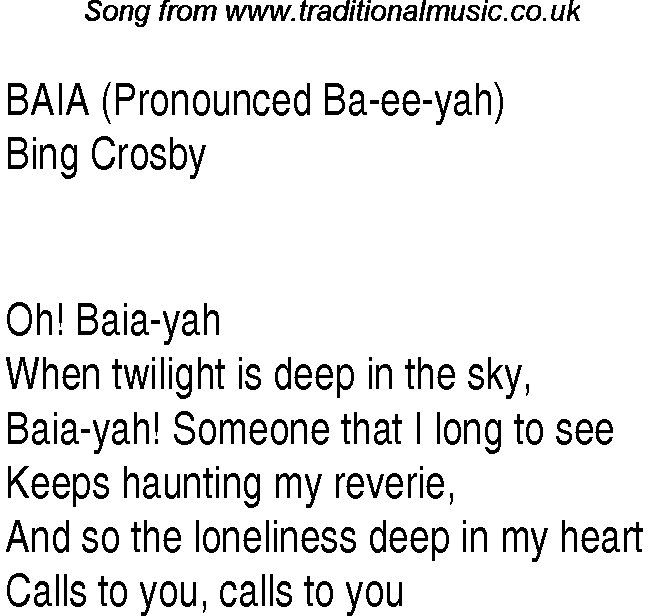 Music charts top songs 1945 - lyrics for Baia