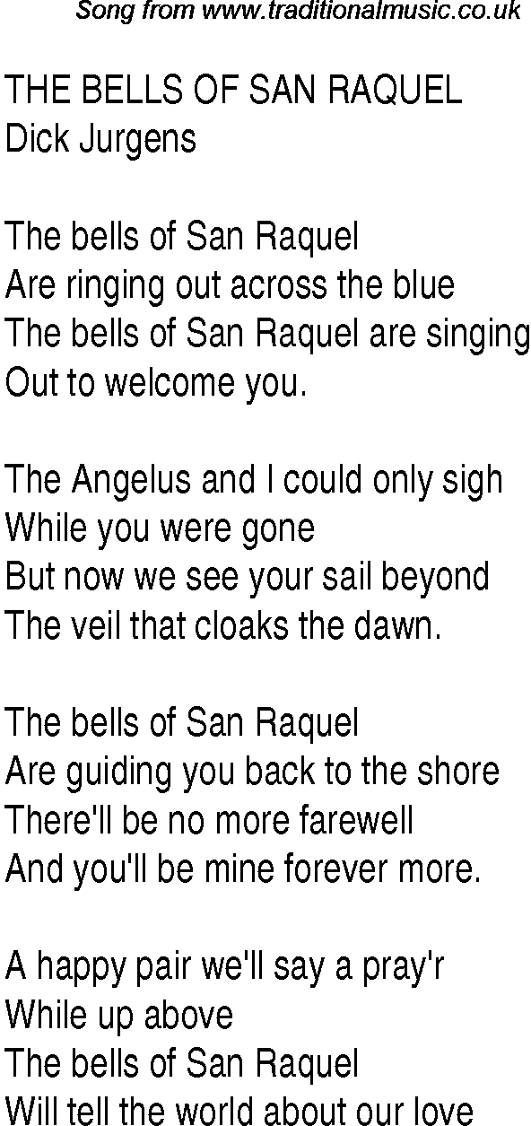 Music charts top songs 1941 - lyrics for Bells Of San Raquel