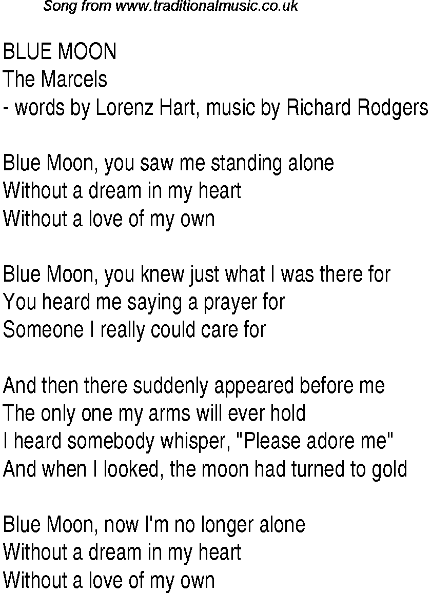 Music charts top songs 1935 - lyrics for Blue Moon