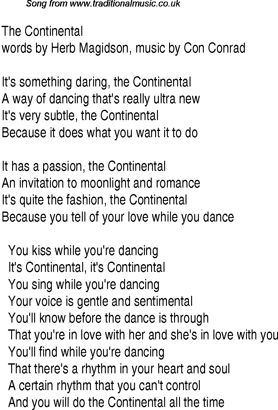 Music charts top songs 1934 - lyrics for Continental