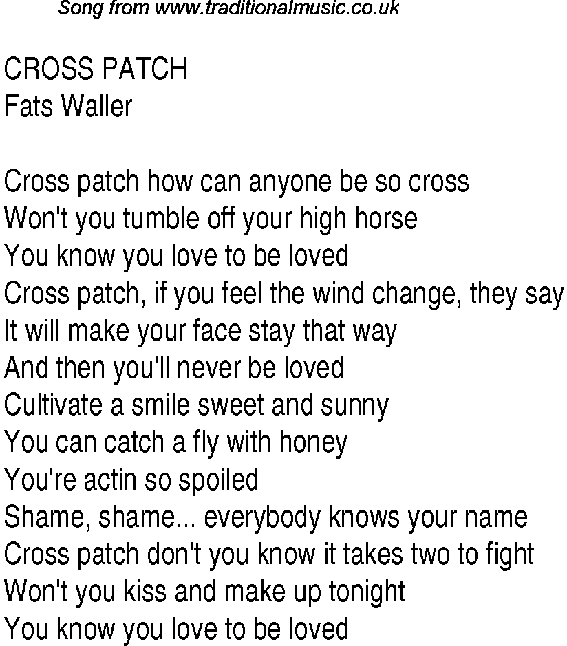 Music charts top songs 1936 - lyrics for Cross Patch