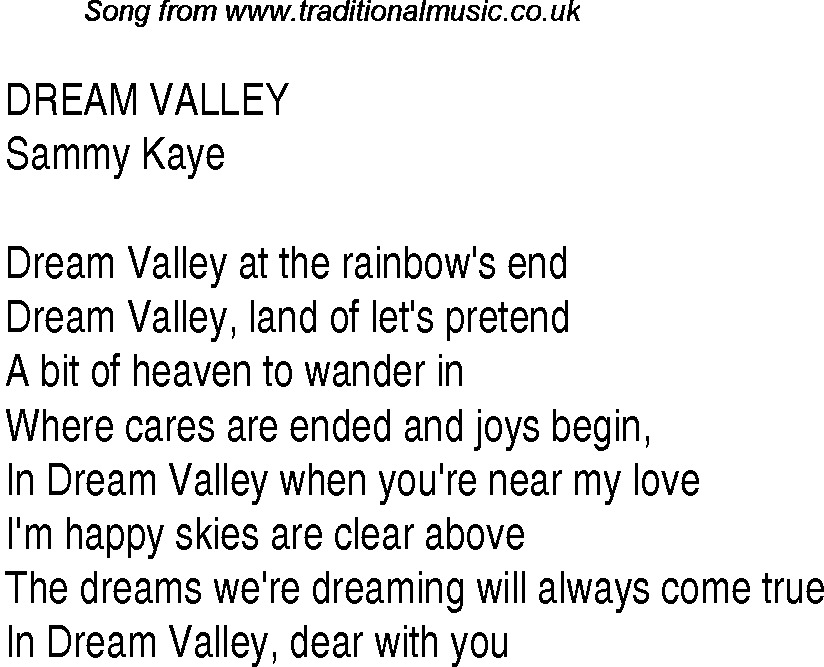 Music charts top songs 1941 - lyrics for Dream Valley