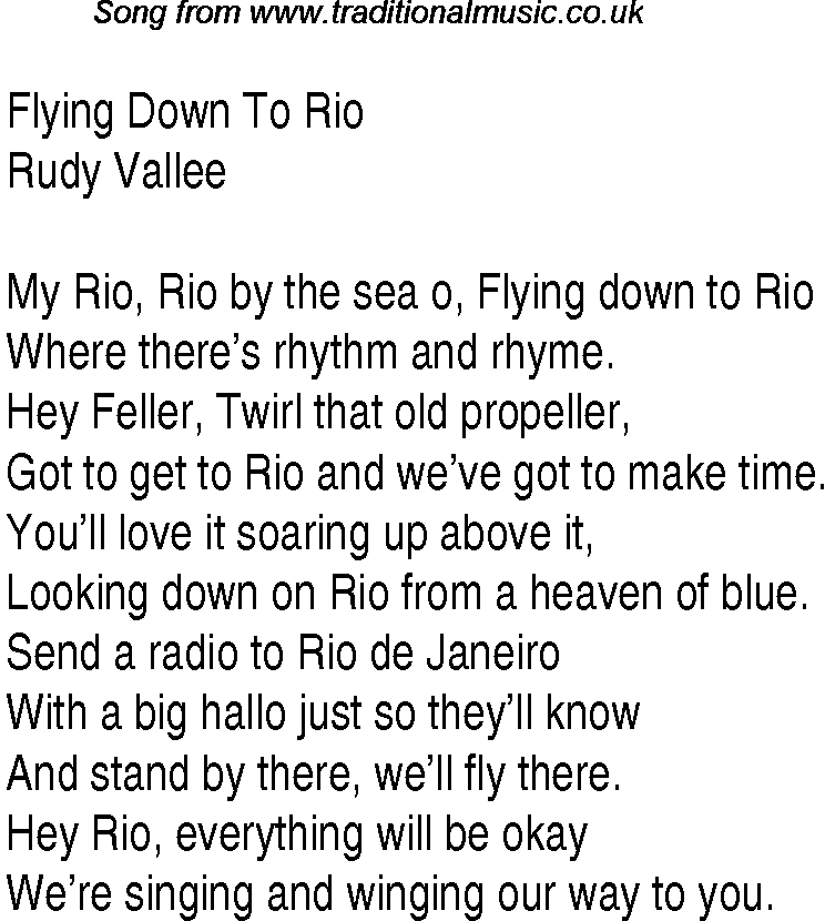 Music charts top songs 1934 - lyrics for Flying Down To Riorv