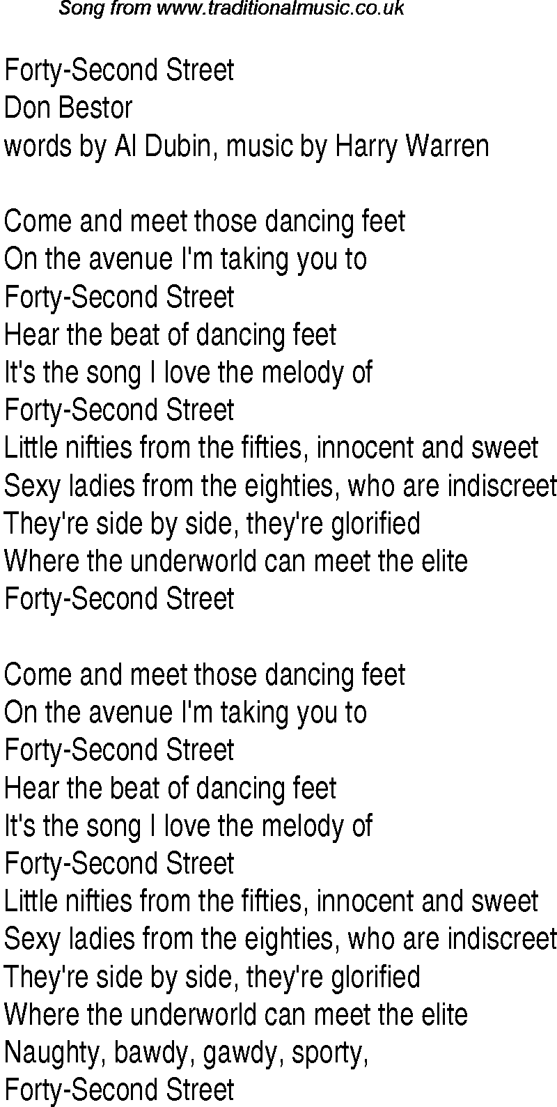 Music charts top songs 1933 - lyrics for Forty-second Street