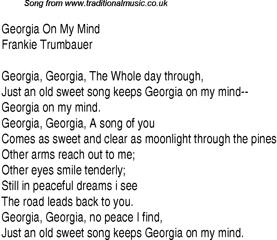 Music charts top songs 1931 - lyrics for Georgia On My Mindft