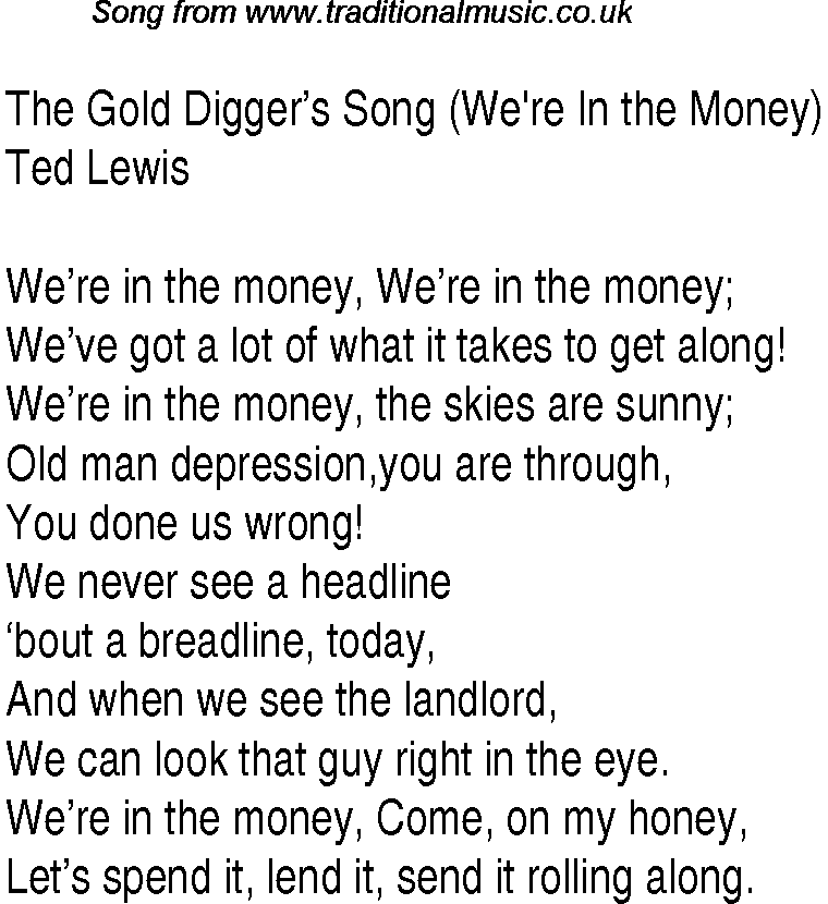 Music charts top songs 1933 - lyrics for Gold Diggers Song