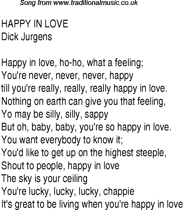 Top songs, 1942 music charts: lyrics for Happy In Love