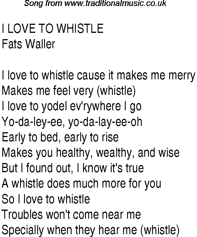 Music charts top songs 1937 - lyrics for I Love To Whistle