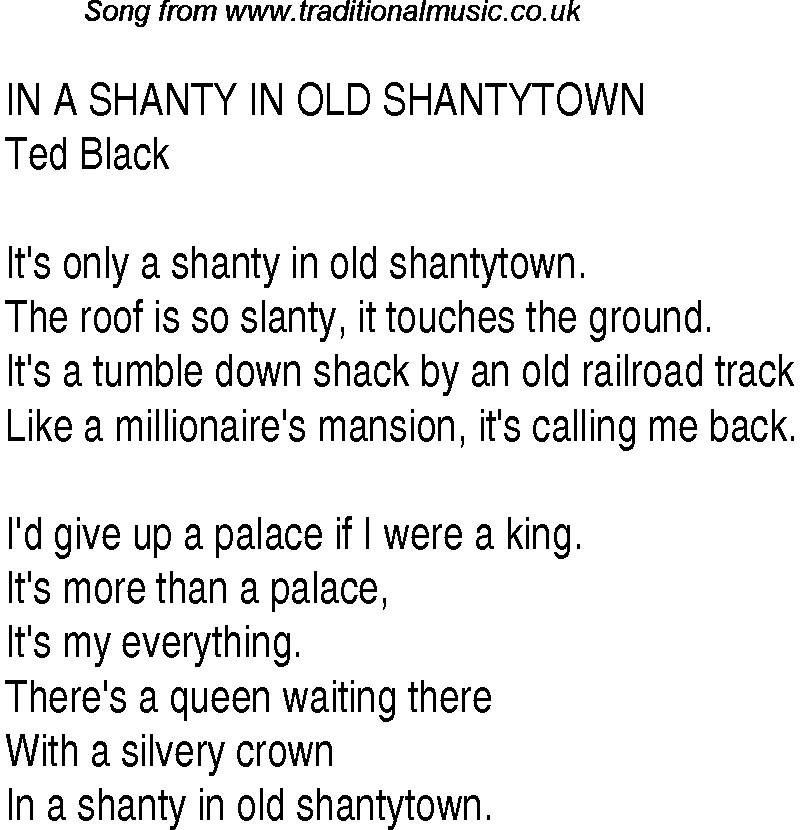 Music charts top songs 1932 - lyrics for In A Shanty In Old Shanty Towntb
