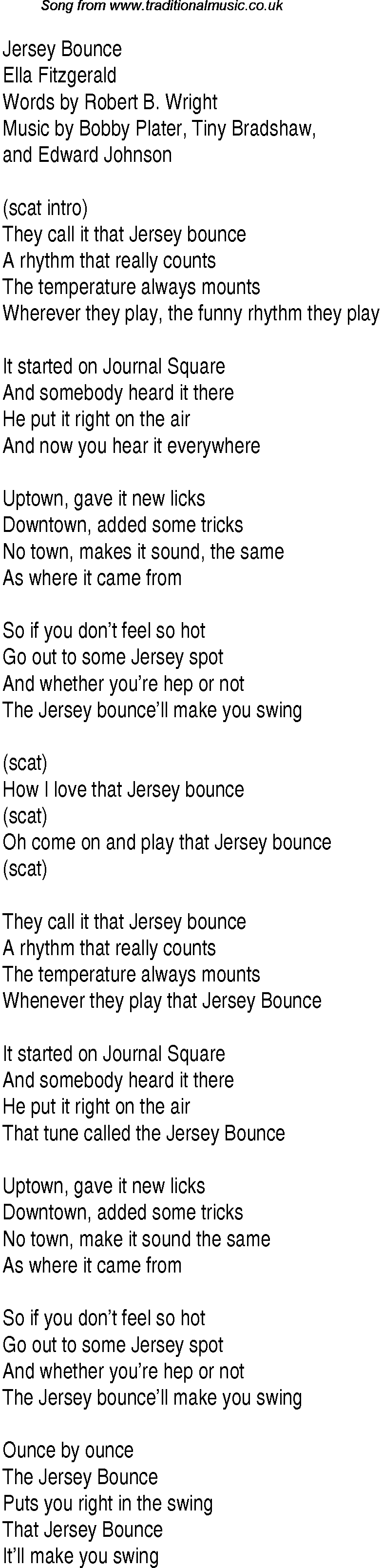 Music charts top songs 1942 - lyrics for Jersey Bounce
