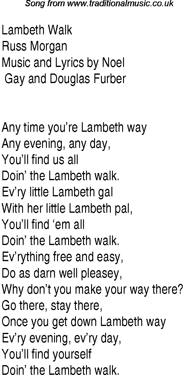 Music charts top songs 1938 - lyrics for Lambeth Walkrm
