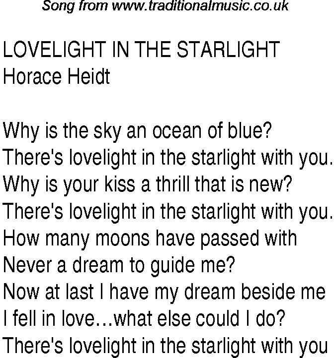 Music charts top songs 1938 - lyrics for Lovelight In The Starlight