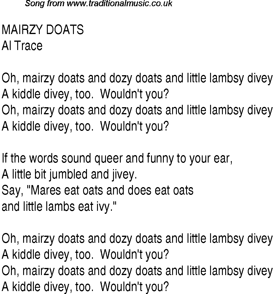 Music charts top songs 1944 - lyrics for Mairzy Doatsat