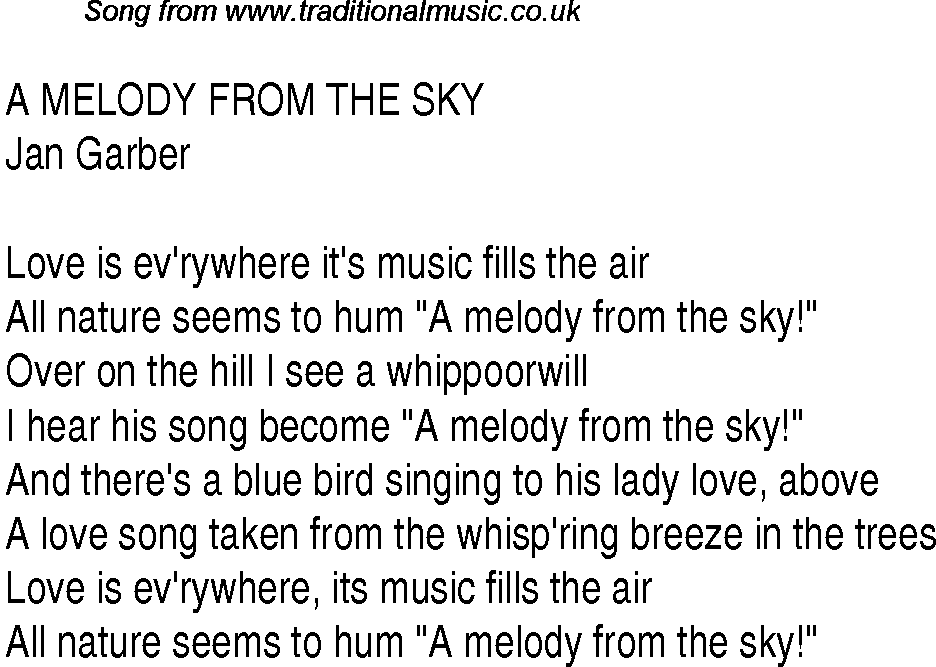 Music charts top songs 1936 - lyrics for Melody From The Sky