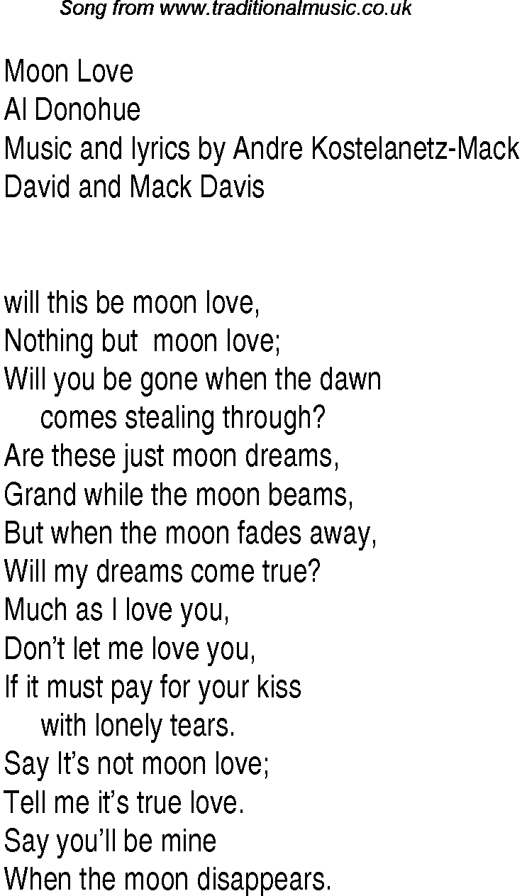 Music charts top songs 1939 - lyrics for Moon Lovead